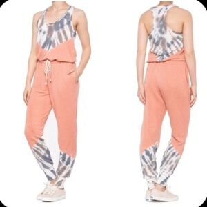 Tie-Dye Sleeveless Jumpsuit in Coral and Gray